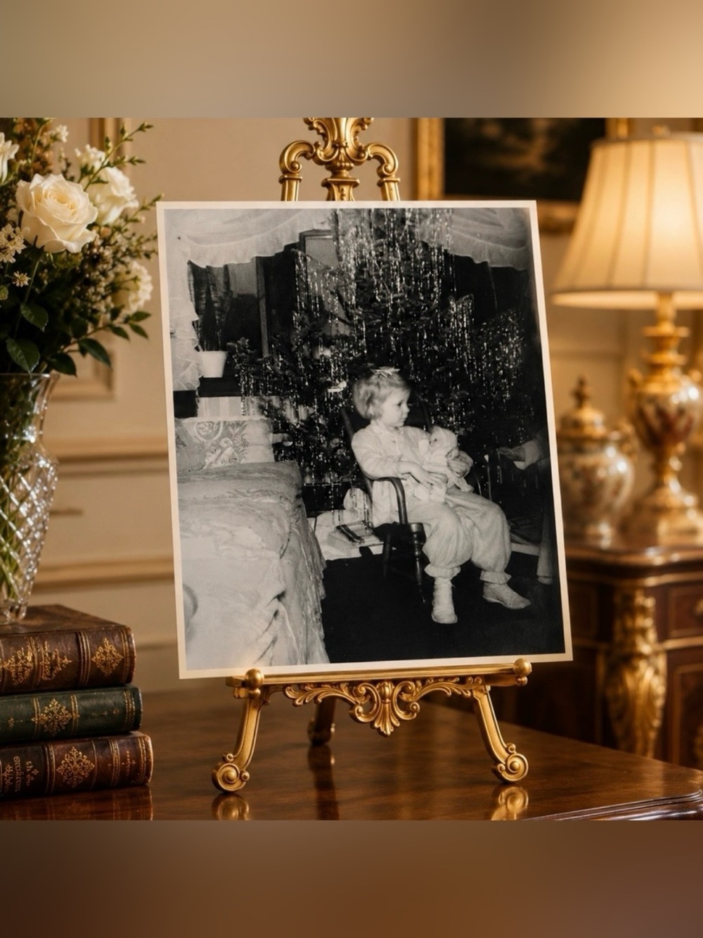 RARE Girl Child Christmas Tree Vintage Antique Original Fine Art Photo Portrait